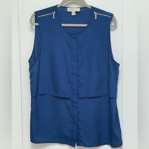 🥳BOGO! Michael Kors Blue Sleeveless Top Boxy Blouse w Zipper Shoulder Design.